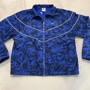 Nike Windrunner Jacket Womens Small Blue Black Floral Camo Full Zip Windbreaker